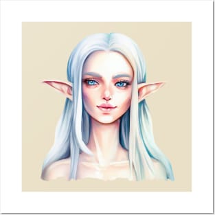 Beautiful fairy cute girl elf with white hair watercolor Posters and Art